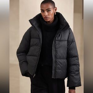 Banana Republic Factory Short Hooded Puffer, Black, Size S, NWT